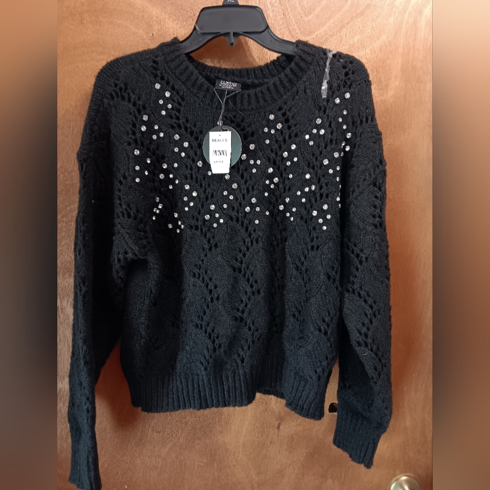 Fct With Love  Black Sweater with White Embellishments